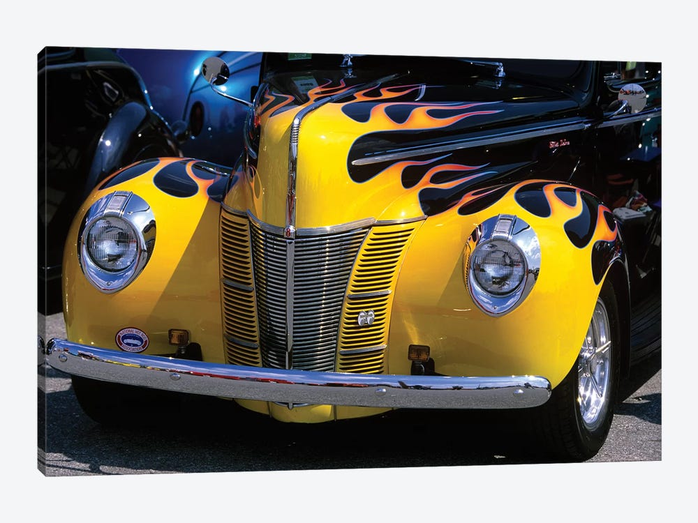 1939-1940 Ford Flame Job Painted Hot Rod Automobile Hood Headlights Grill Front Bumper by Vintage Images 1-piece Canvas Art Print