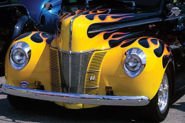 Ford: 1939-1940 Ford Flame Job Painted Hot Rod Automobile Hood Headlights Grill Front Bumper by Vintage Images