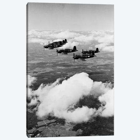 1940s 6 Navy Corsairs Above The Clouds Flying In Formation World War II Canvas Print #VTG196} by Vintage Images Art Print