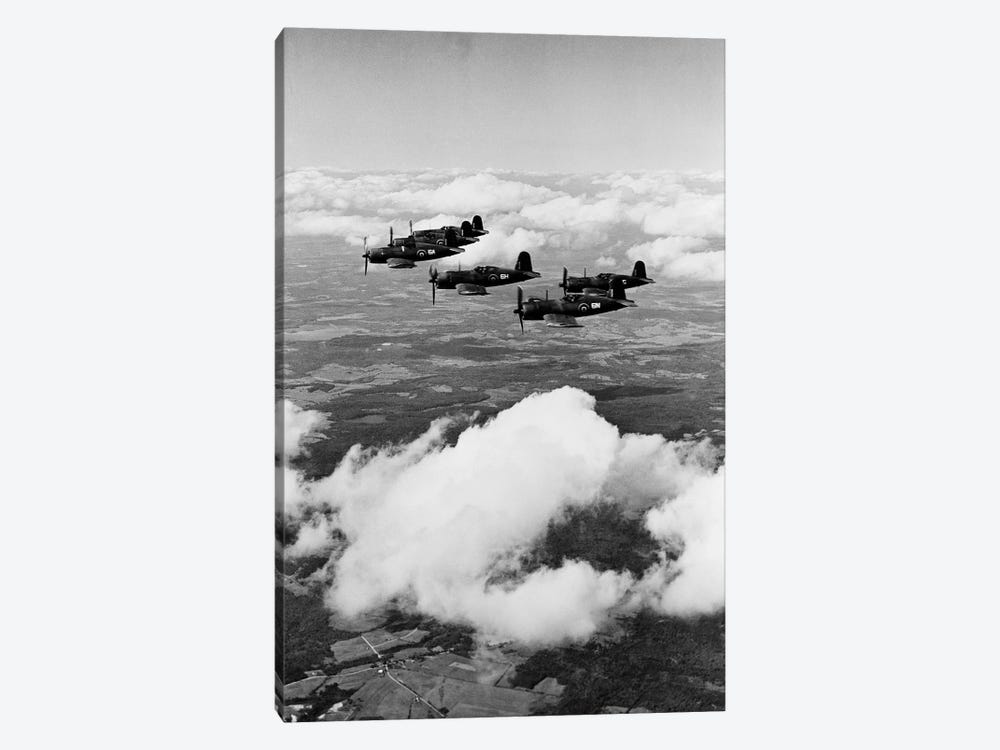 1940s 6 Navy Corsairs Above The Clouds Flying In Formation World War II by Vintage Images 1-piece Canvas Art