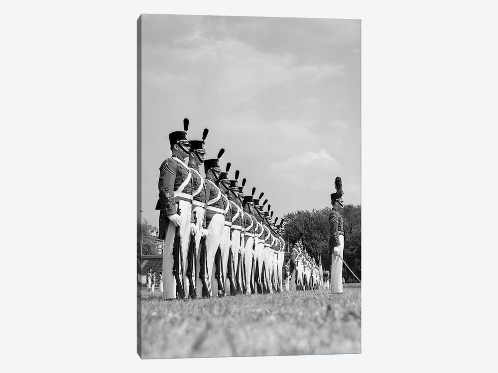 1940s A Row Of Uniformed Military College Cadets At Dress Parade Chester Pennsylvania by Vintage Images 1-piece Canvas Print