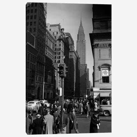 1940s Anonymous Pedestrian Crowd Taxis Crossing Intersection 42nd Street & 5th Avenue Stop Lights Chrysler Building NYC USA Canvas Print #VTG199} by Vintage Images Canvas Artwork