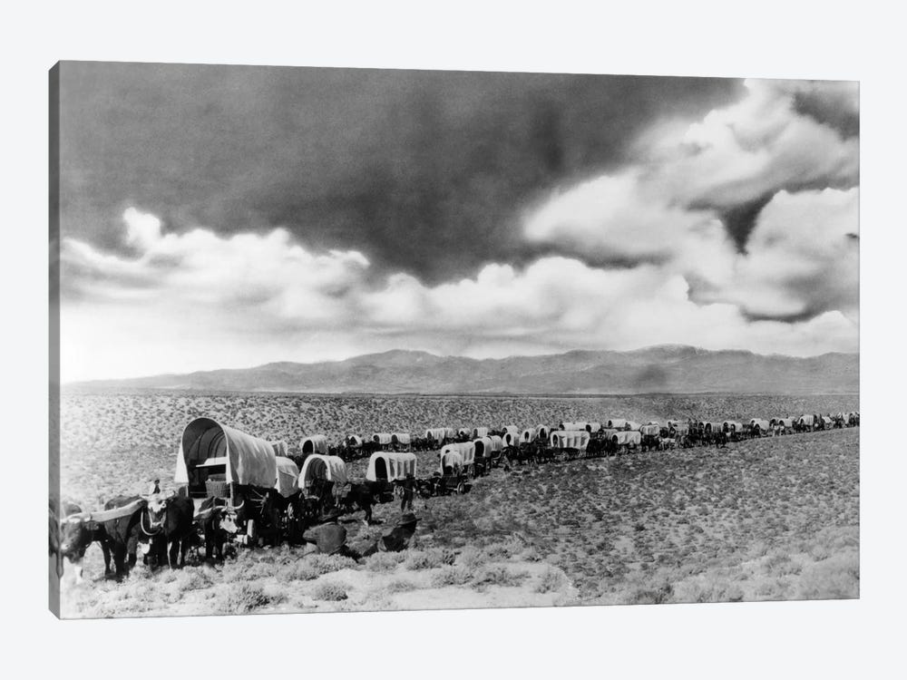 1870s-1880s Montage Of Covered Wagons Crossing The American Plains by Vintage Images 1-piece Canvas Art Print
