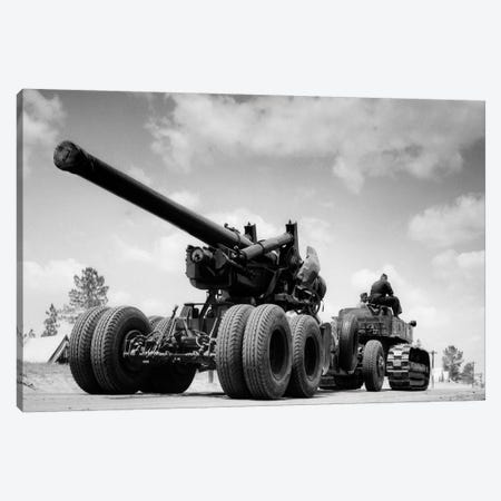 1940s Army Track Laying Vehicle Caterpillar Tractor Hauling Heavy World War Ii Artillery Cannon Canvas Print #VTG201} by Vintage Images Canvas Art