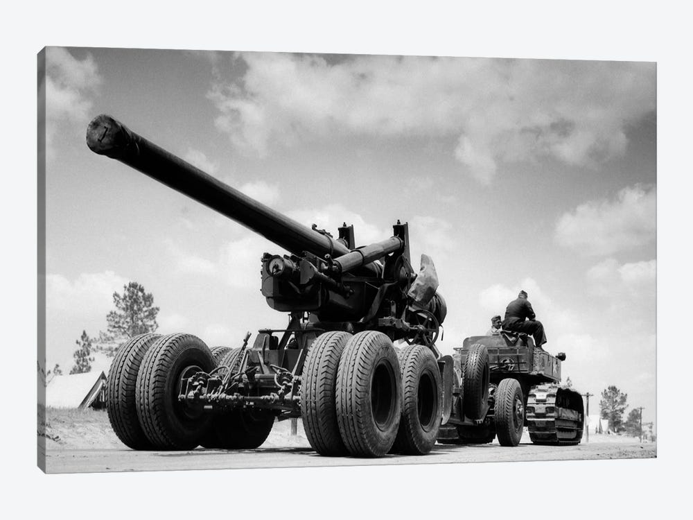 1940s Army Track Laying Vehicle Caterpillar Tractor Hauling Heavy World War Ii Artillery Cannon by Vintage Images 1-piece Canvas Wall Art