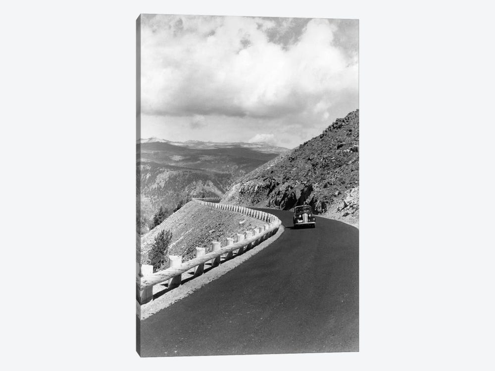 1940s Automobile On Hillside Road Near Yellowstone National Park 11000 Feet Elevation Red Lodge Cooke City Montana USA by Vintage Images 1-piece Canvas Print