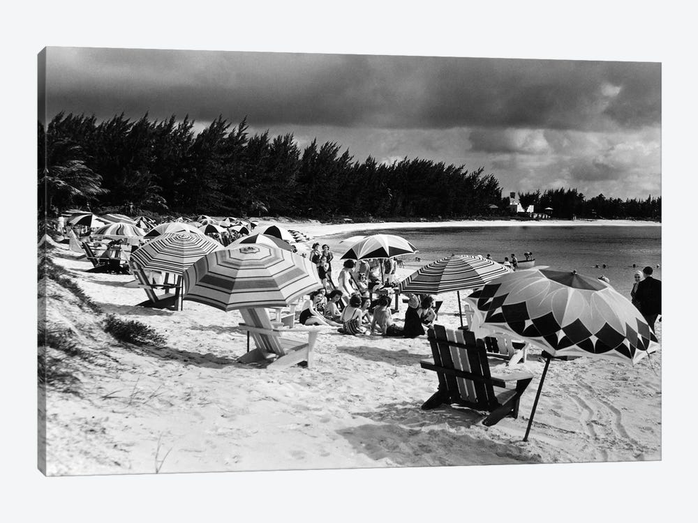 1940s Beach Umbrellas Chairs On Sand Paradise Beach Nassau West Indies by Vintage Images 1-piece Canvas Wall Art