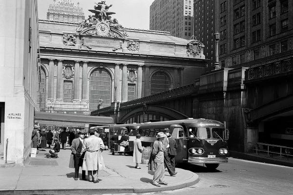 Manhattan: 1940s Buses At Airlines Terminal Building On Park Ave Pershing Square Grand Central Station Midtown Manhattan New York City USA by Vintage Images