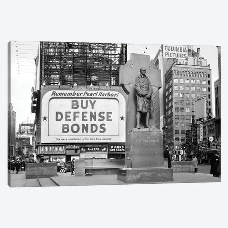 1940s Buy Defense Bonds Billboard At Statue Of Father Duffy Of The Fighting 69th Of World War I At Times Square New York City Canvas Print #VTG205} by Vintage Images Art Print