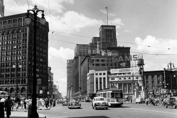 Places: 1940s Cadillac Square Detroit Michigan USA by Vintage Images