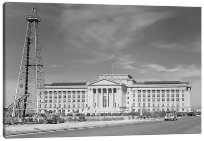 1940s Capitol Building With Oil Derrick In Foreground Oklahoma City Oklahoma USA Canvas Art Print - Oklahoma City