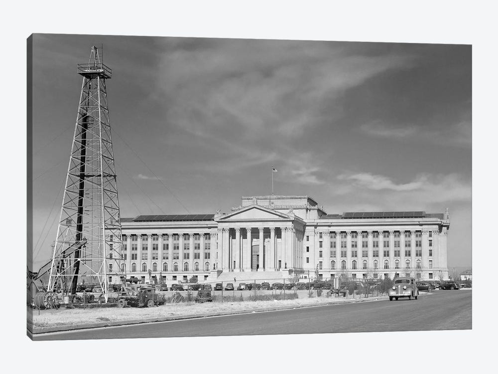 1940s Capitol Building With Oil Derrick In Foreground Oklahoma City Oklahoma USA by Vintage Images 1-piece Canvas Artwork