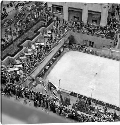 1940s Crowd Watching Skater Rockefeller Center Ice Skating Rink Midtown Manhattan New York City Canvas Art Print - Vintage Images