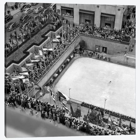 1940s Crowd Watching Skater Rockefeller Center Ice Skating Rink Midtown Manhattan New York City Canvas Print #VTG208} by Vintage Images Canvas Wall Art