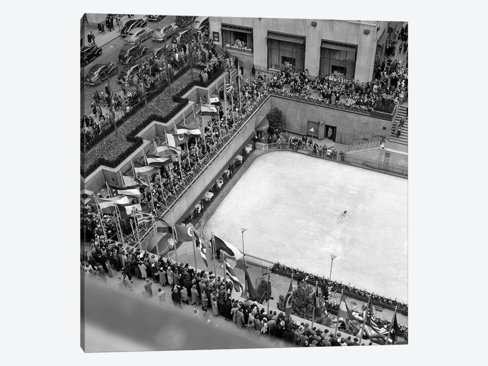 1940s Crowd Watching Skater Rockefeller Center Ice Skating Rink Midtown Manhattan New York City by Vintage Images 1-piece Canvas Print