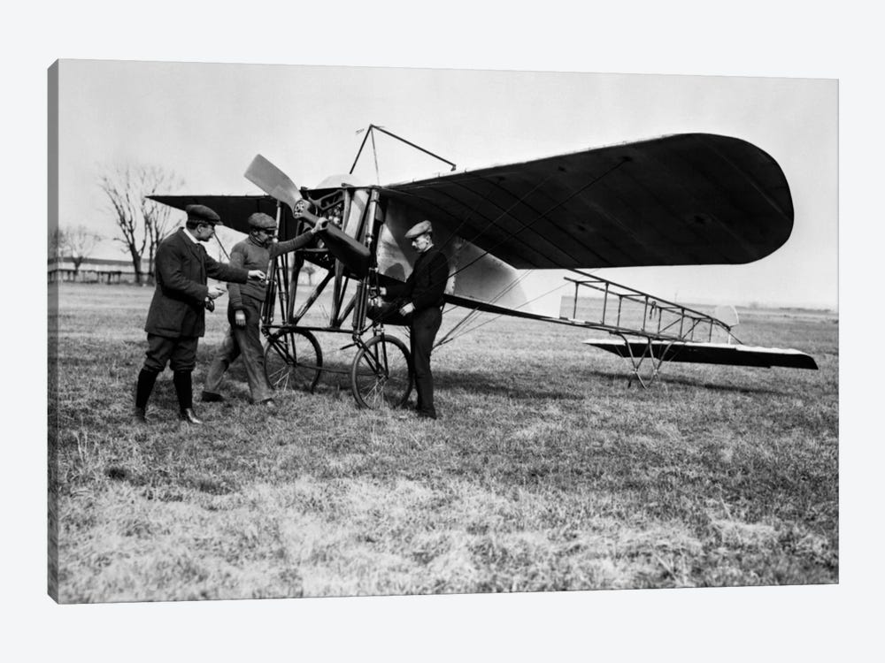 1910s Group Of Three Men Standing In Front Of Early Monoplane One With Hand On Propeller by Vintage Images 1-piece Canvas Art