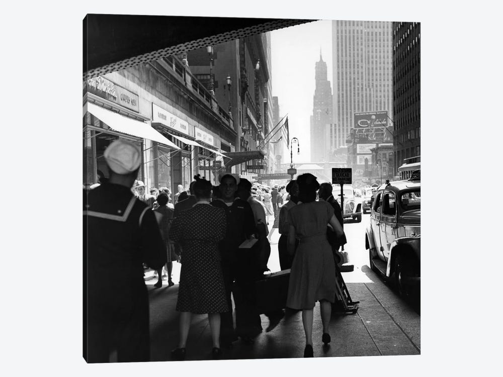 1940s Grand Central Station Men And Women Pedestrians A Sailor In Uniform Taxi And Stores 42nd Street Sidewalk NYC USA by Vintage Images 1-piece Canvas Art Print