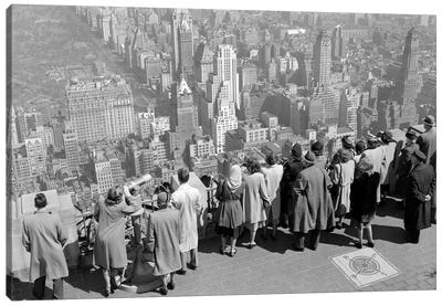 1940s Group Of Anonymous Tourists Standing On Top Of RCA Building Looking North Towards Manhattan Central Park NYC NY USA Canvas Art Print - Vintage & Retro Photography