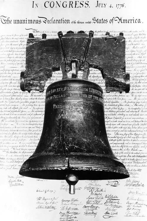 1940s Liberty Bell Superimposed Over Copy Of Declaration Of Independence by Vintage Images wall art