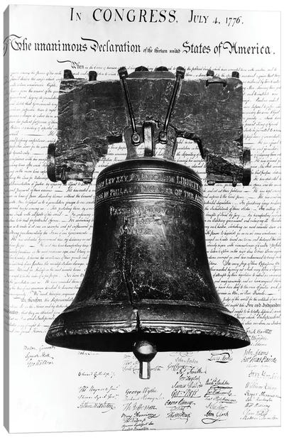 1940s Liberty Bell Superimposed Over Copy Of Declaration Of Independence Canvas Art Print - Vintage Images