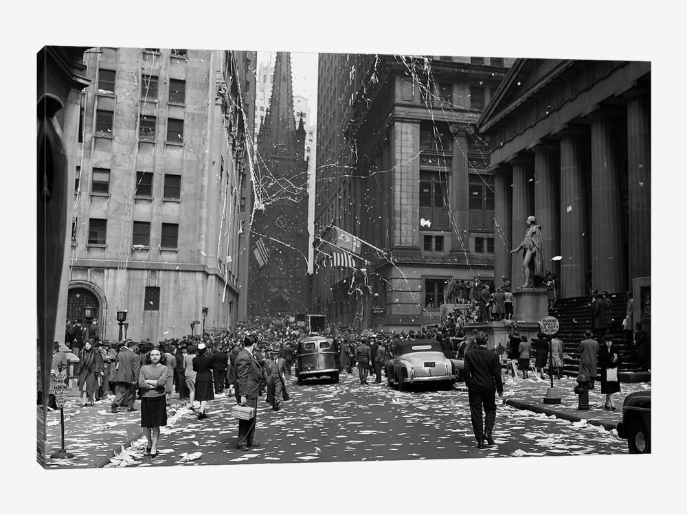 1940s New York City Wall Street Ticker Tape Parade, Celebration Of V-E Day, May 8th, 1945 by Vintage Images 1-piece Canvas Print