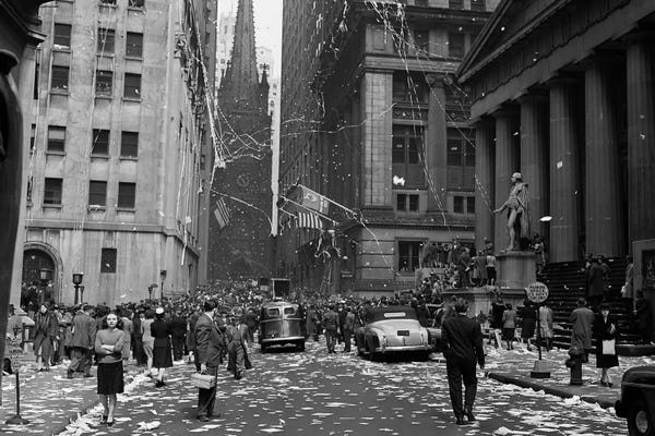 Vintage & Retro Photography: 1940s New York City Wall Street Ticker Tape Parade, Celebration Of V-E Day, May 8th, 1945 by Vintage Images