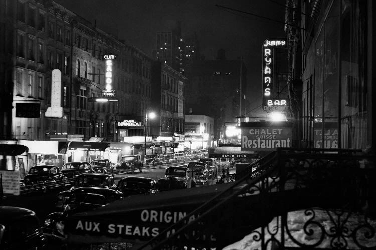 1940s Night Street Scene West 52nd Street Lights From Numerous Clubs And Nightclubs New York USA