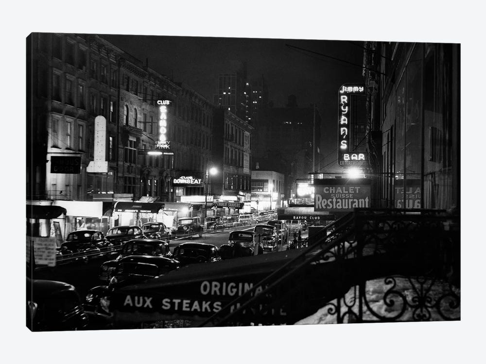 1940s Night Street Scene West 52nd Street Lights From Numerous Clubs And Nightclubs New York USA by Vintage Images 1-piece Canvas Wall Art