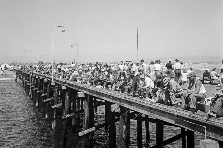 1940s People Fishing Off Laguna Beach Pier Laguna Beach California USA