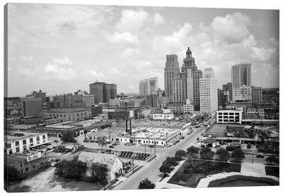 1940s Skyline Of Business District Of Houston Texas From City Hall Canvas Art Print - Houston Art