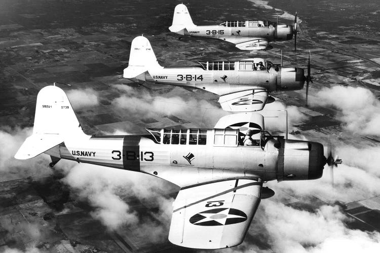 1940s Three World War Ii Us Navy Dive Bombers Flying In Formation by Vintage Images wall art