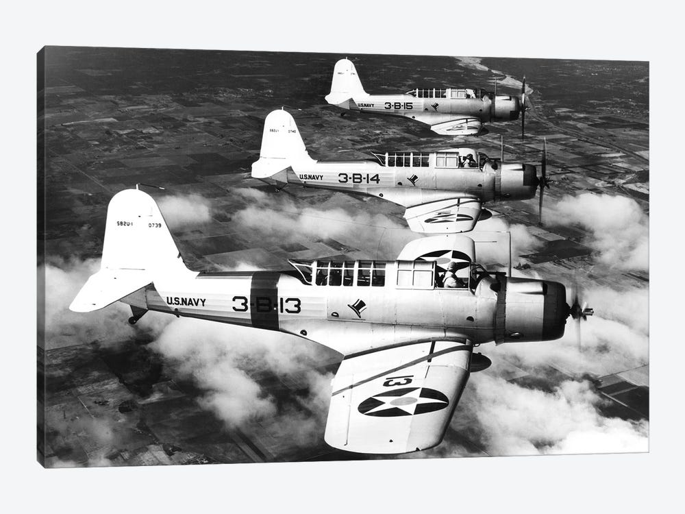 1940s Three World War Ii Us Navy Dive Bombers Flying In Formation by Vintage Images 1-piece Canvas Print