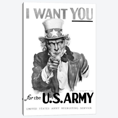 1910s World War One I Want You Uncle Sam United States Army Recruiting Poster By Artist J.M. Flagg Canvas Print #VTG22} by Vintage Images Canvas Art
