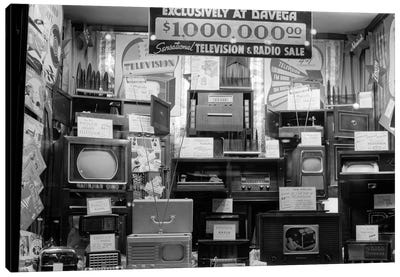 1940s Window Of Store Selling Radios And Televisions Advertising A Million Dollar Sale Canvas Art Print - Money Art
