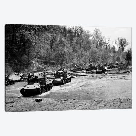 1940s World War Ii 12 Us Army Armored Tanks On Maneuvers Crossing A River Stream Canvas Print #VTG234} by Vintage Images Canvas Wall Art