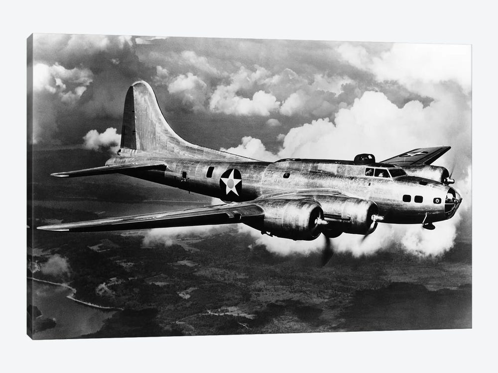 1940s World War II Airplane Boeing B-17E Bomber Flying Through Clouds by Vintage Images 1-piece Canvas Print