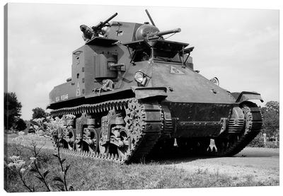 1940s World War Ii Era Us Army Tank One Unidentified Man Soldier Manning A Machine Gun Canvas Art Print - Weapons & Artillery Art