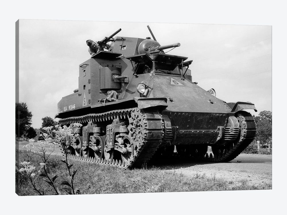 1940s World War Ii Era Us Army Tank One Unidentified Man Soldier Manning A Machine Gun by Vintage Images 1-piece Canvas Artwork