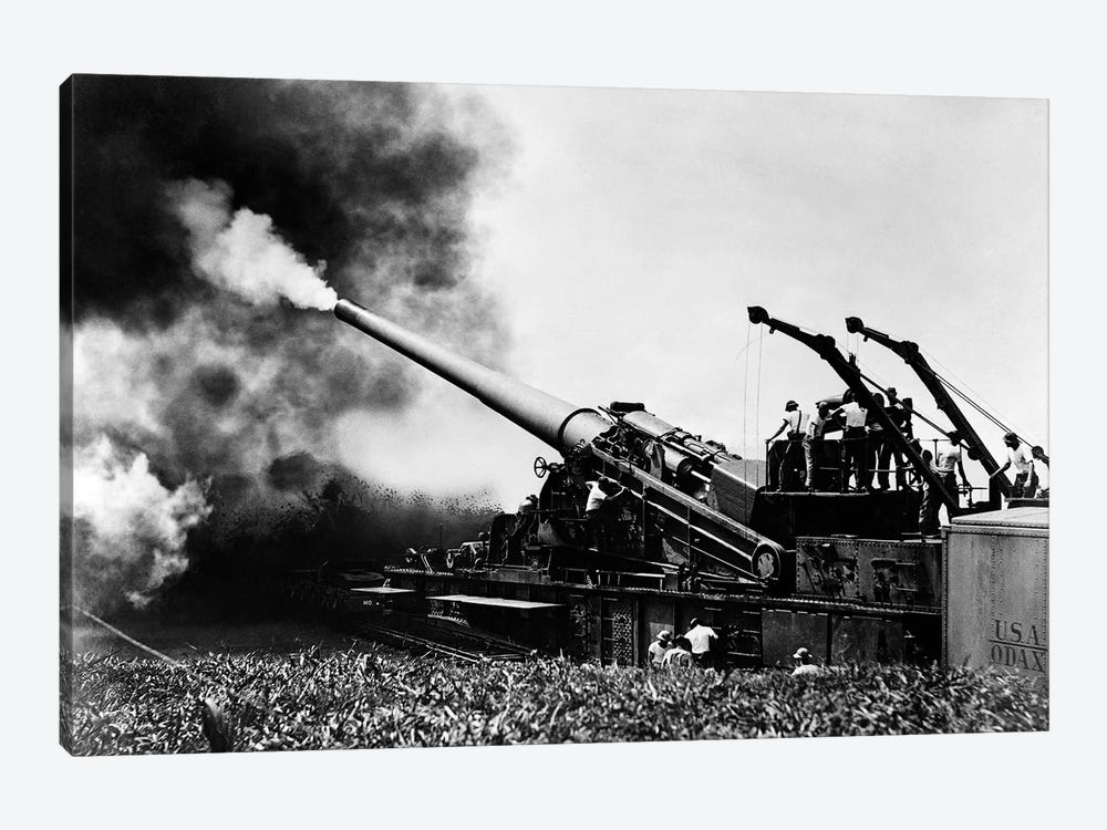 1940s WW II Big Artillery Railroad Gun Firing by Vintage Images 1-piece Canvas Artwork