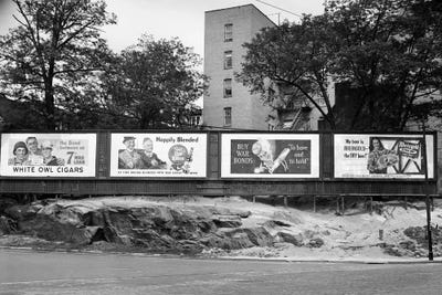 1940s-1945 Wartime Billboards For Cigars Beer Coca Cola All Promoting War Bonds Burnside Avenue In The Bronx New York by Vintage Images canvas print