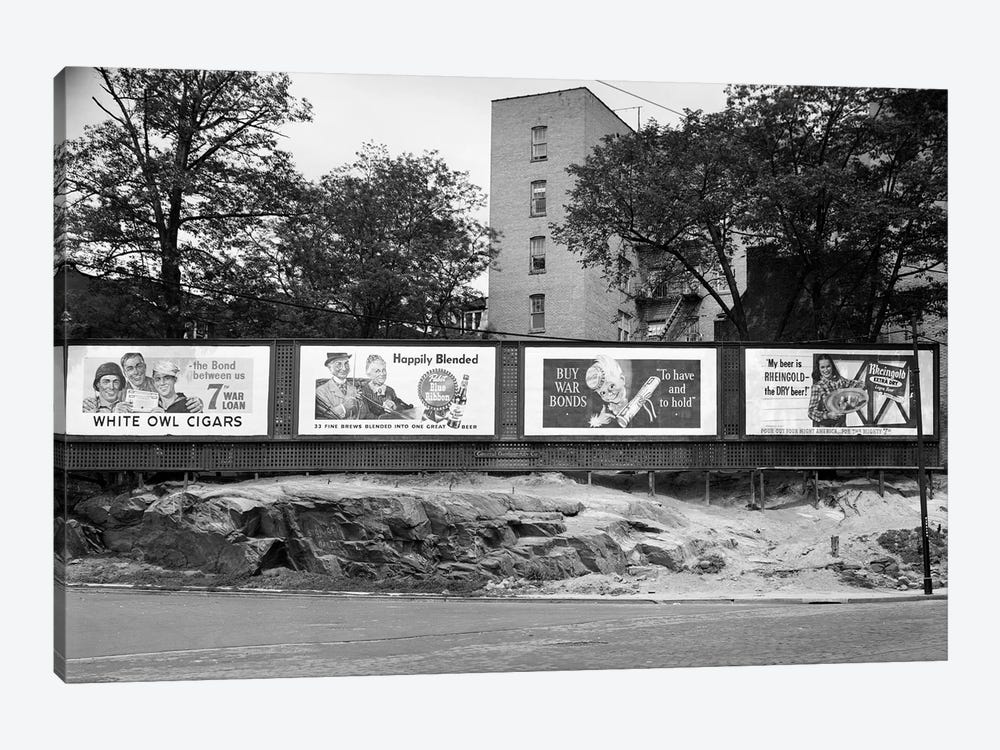1940s-1945 Wartime Billboards For Cigars Beer Coca Cola All Promoting War Bonds Burnside Avenue In The Bronx New York by Vintage Images 1-piece Canvas Art Print
