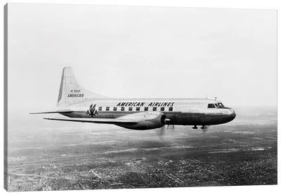 1940s-1950s American Airlines Convair Flagship Propeller Aircraft In Flight Canvas Art Print - Airplane Art