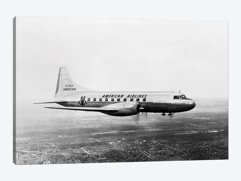 1940s-1950s American Airlines Convair Flagship Propeller Aircraft In Flight by Vintage Images 1-piece Canvas Art Print