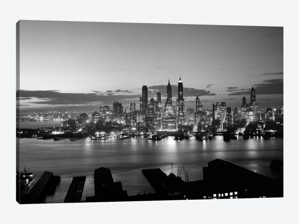 1940s-1950s Downtown Manhattan East Side Financial Area Night Skyline New York City NY USA by Vintage Images 1-piece Canvas Print