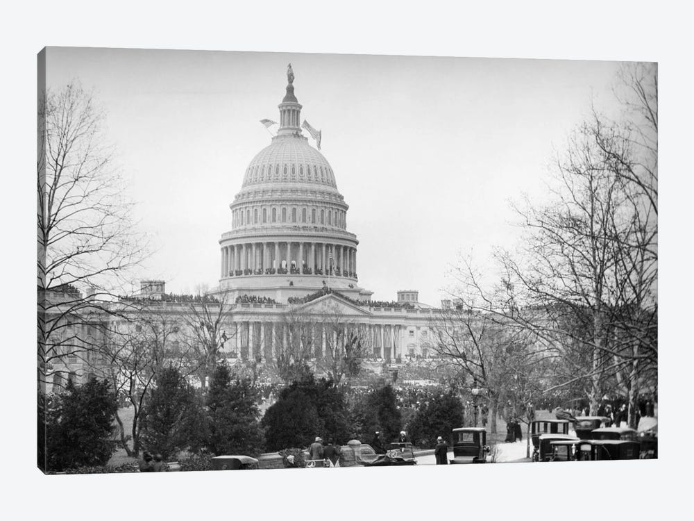 1910s-1920s Capitol Building Washington, D.C. Line Of Cars Parked On Street In Foreground by Vintage Images 1-piece Canvas Artwork