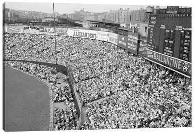 1940s-1950s Large Crowd Yankee Stadium Bronx NYC Bleachers Advertising Signs Around The Stadium New York City NY USA Canvas Art Print - Vintage Images