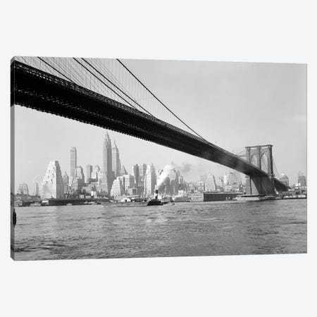 1940s-1950s Skyline Of Lower Manhattan With Brooklyn Bridge From Brooklyn Across The East River Canvas Print #VTG252} by Vintage Images Canvas Print