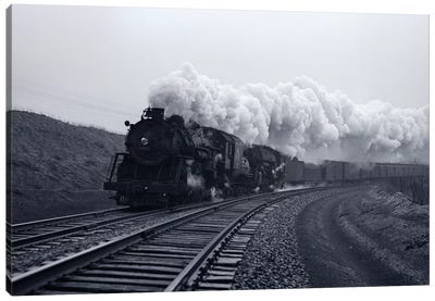 1940s-1950s Speeding Steam Locomotive Passenger Train Near Port Jervis New York USA Canvas Art Print - Train Art