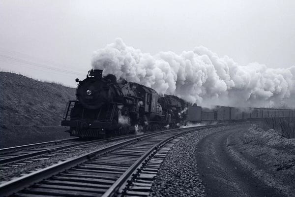 Trains: 1940s-1950s Speeding Steam Locomotive Passenger Train Near Port Jervis New York USA by Vintage Images