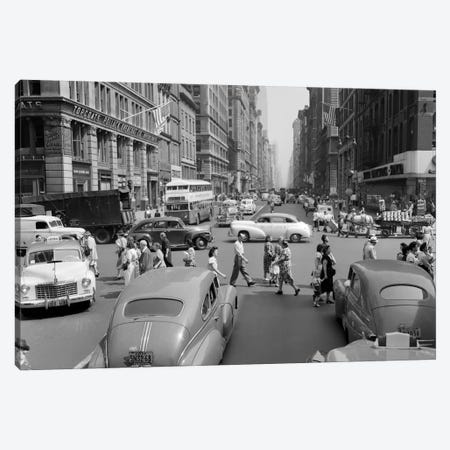 1940s-1950s Street Scene Crowds Traffic Intersection Fifth Avenue & 14th Street Manhattan NY New York City Canvas Print #VTG254} by Vintage Images Canvas Artwork
